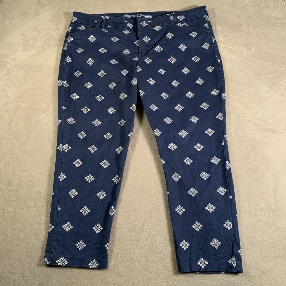 Gap Pants Womens 18 Navy Blue Slim City Geo Print Chino Stretch Cotton Khakis